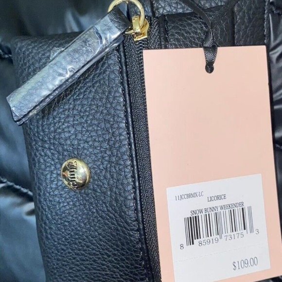 NEW! NWT JUICY COUTURE Snow Bunny Large Puffy Weekender Bag Black Licori… - Picture 5 of 6